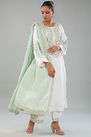 ivory silk thread embroidered choga kurta set