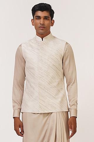 ivory silk zari embroidered nehru jacket