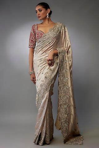 ivory silk zari embroidered saree set