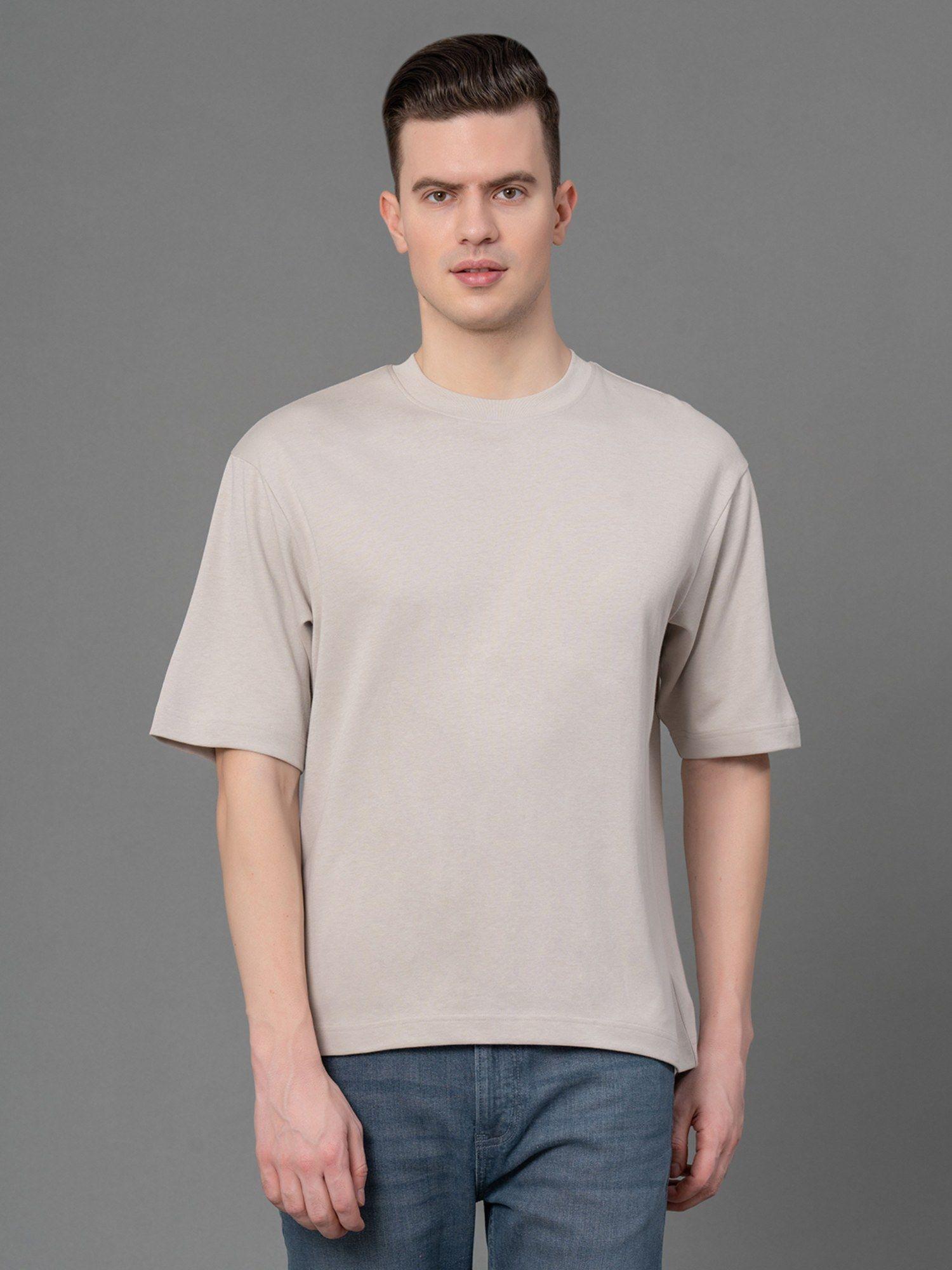 ivory solid poly cotton men's oversized t-shirt