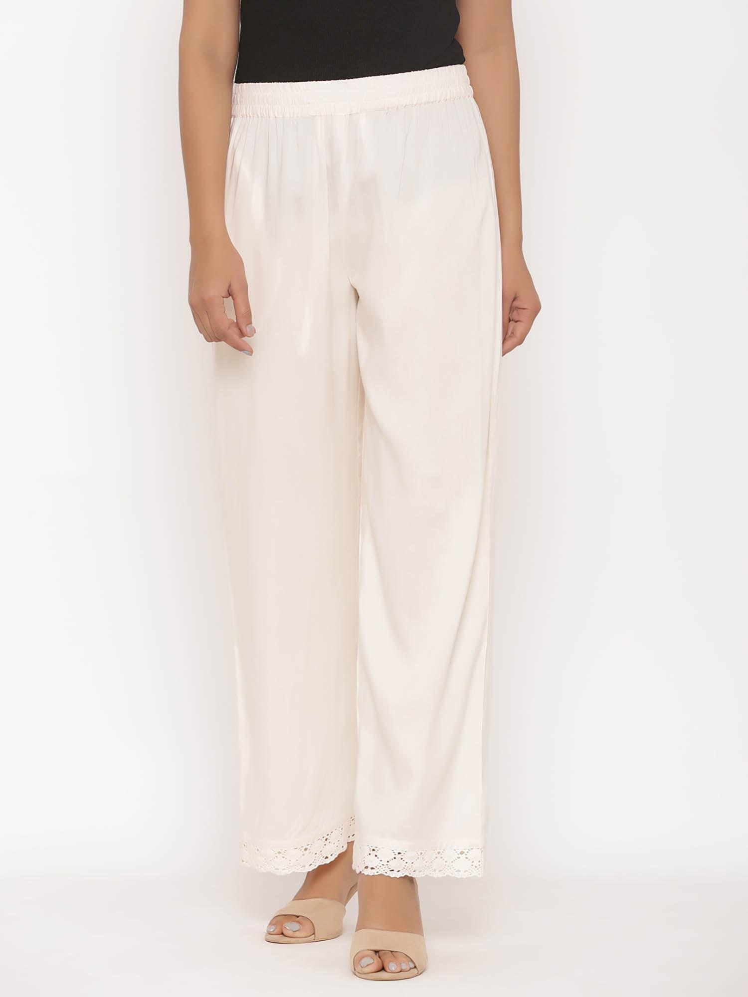 ivory solid rayon wide leg women palazzo with one pocket