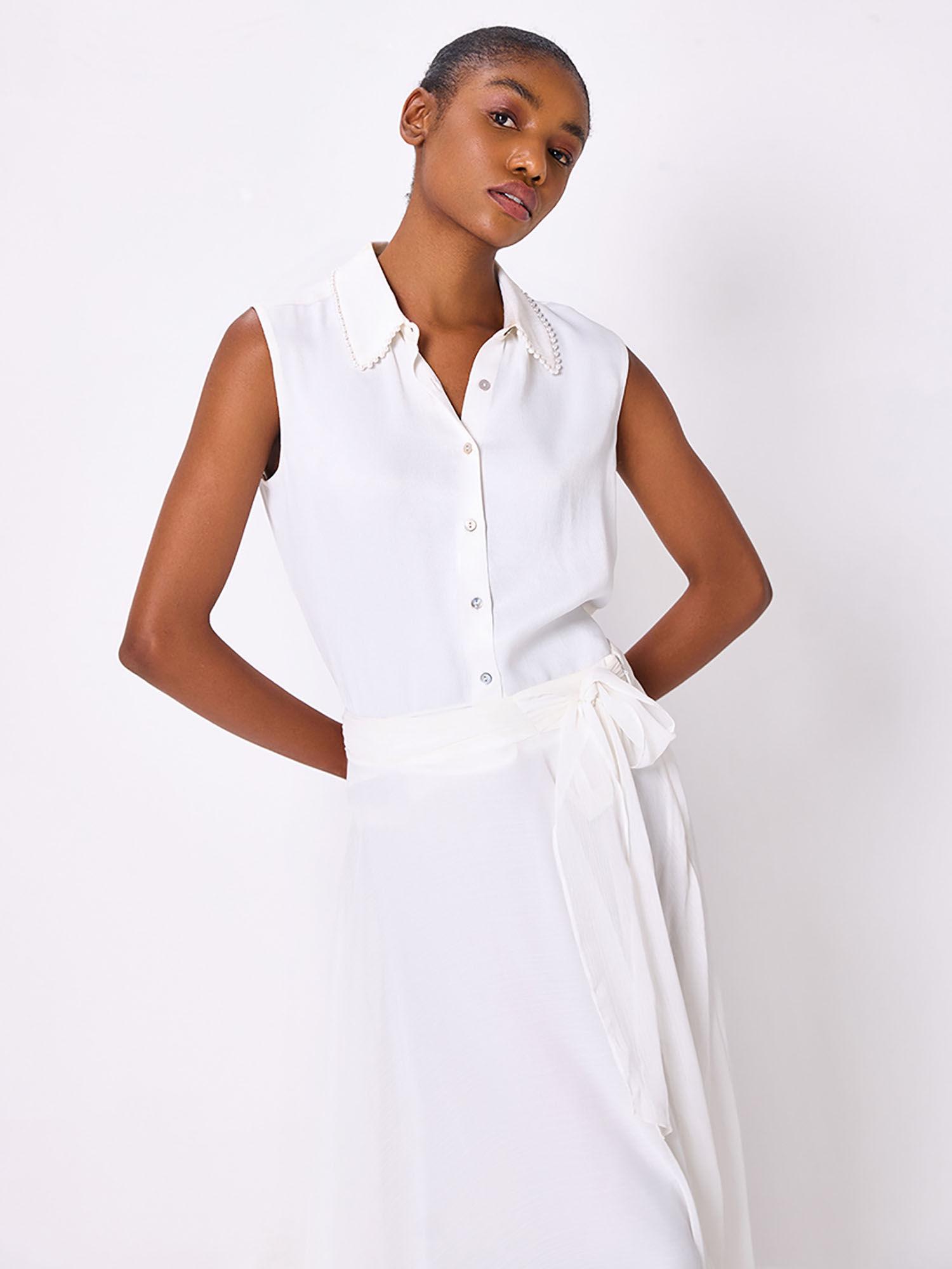 ivory solid satin sleeves shirt