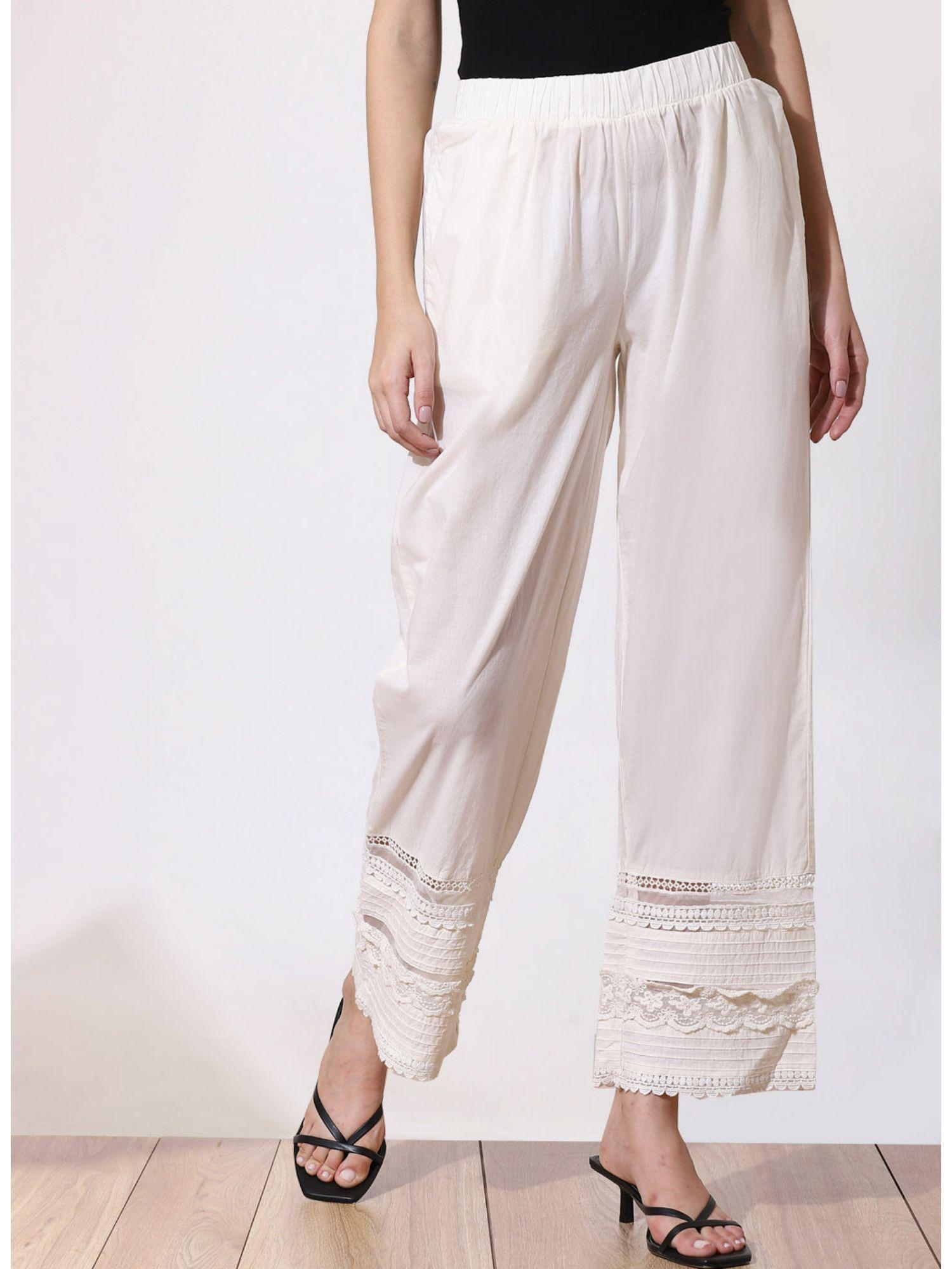 ivory straight-fit palazzo pants