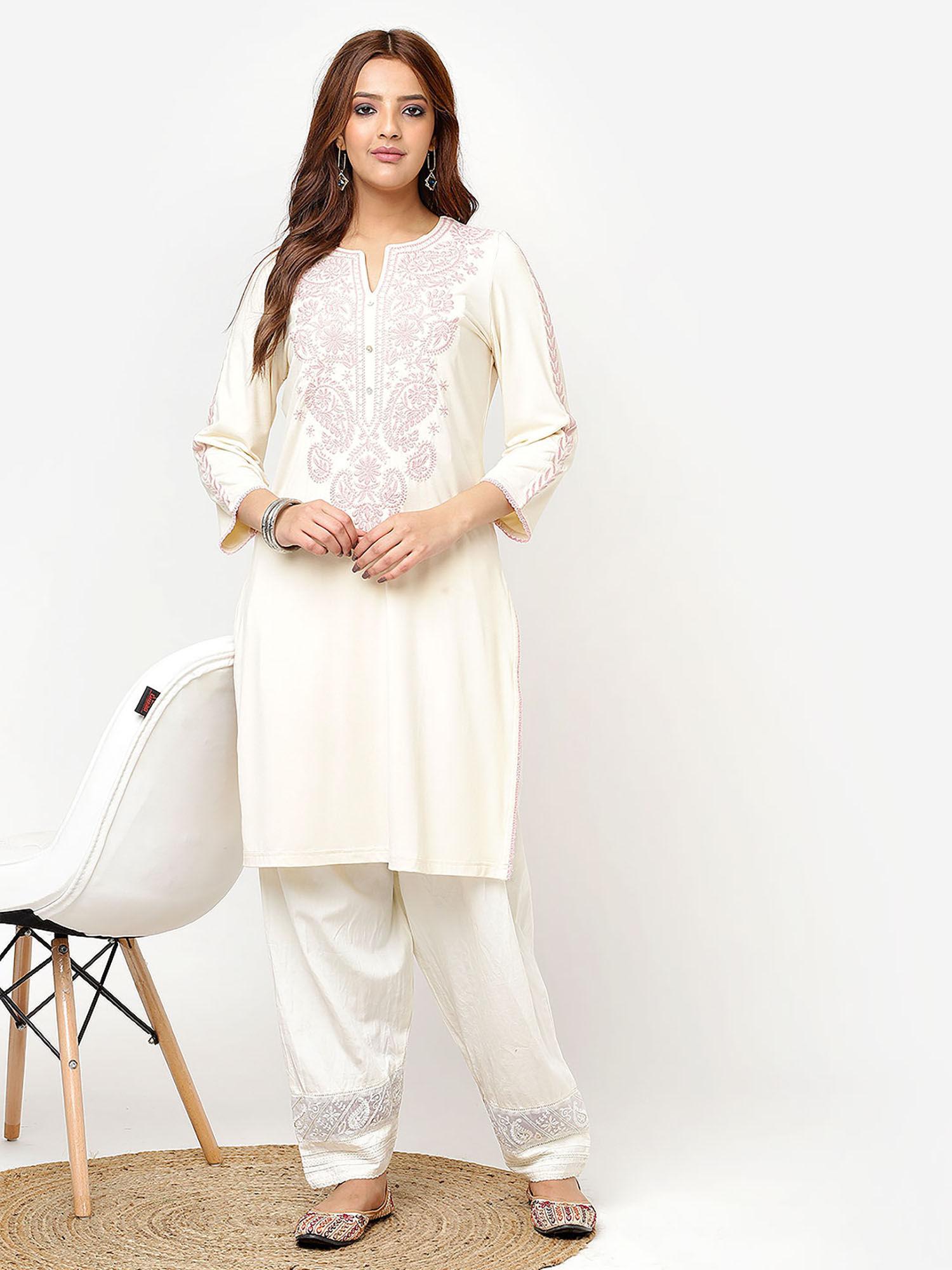 ivory straight kurta for women with thread work