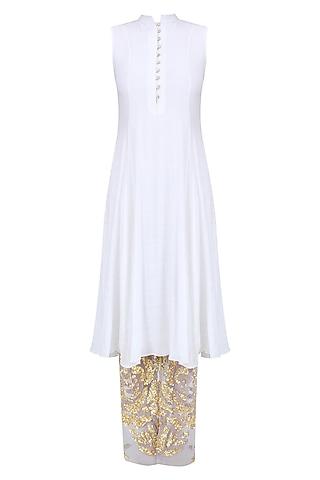 ivory straight kurta with sheer embroidered pants and dupatta