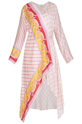 ivory striped printed wrap tunic