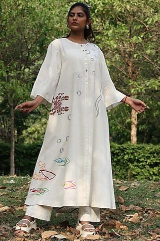ivory thread embroidered tunic set