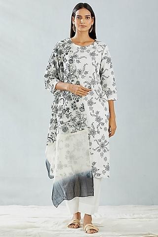 ivory thread embroidered tunic set