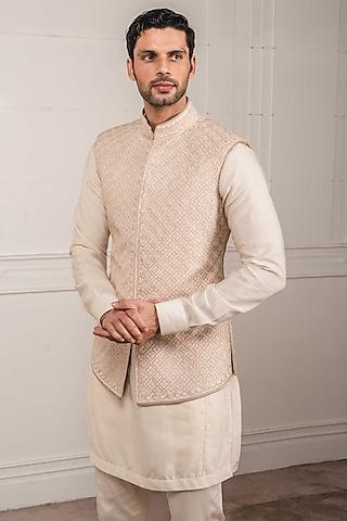 ivory thread embroidered waistcoat