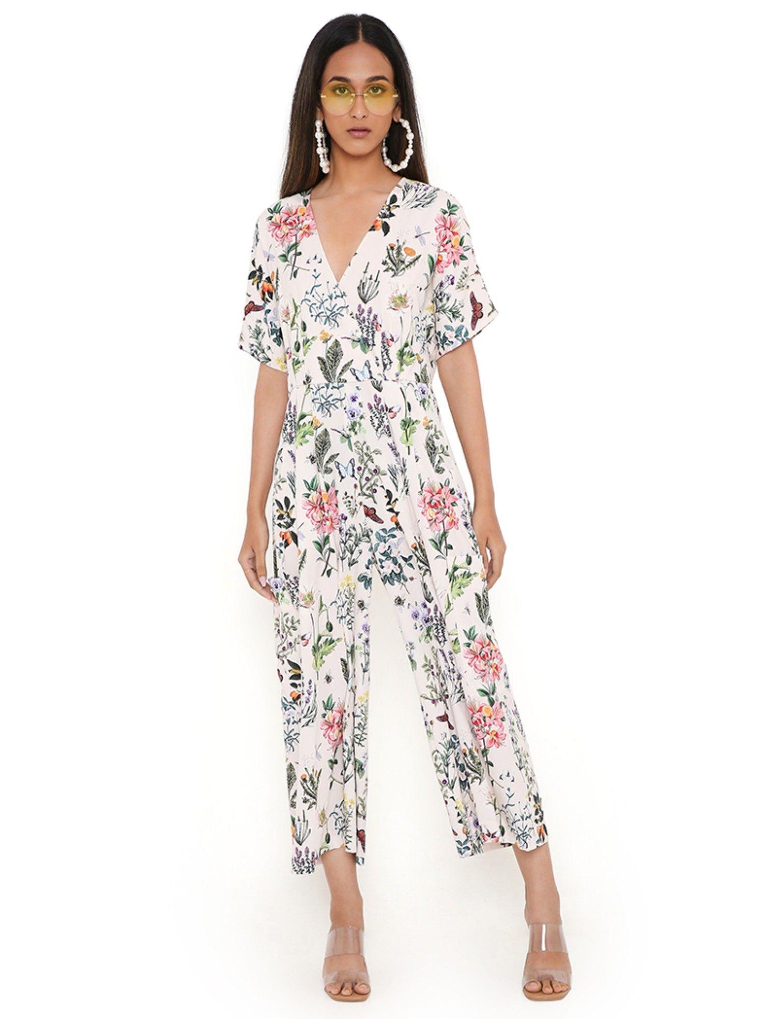 ivory titli print art crepe jumpsuit