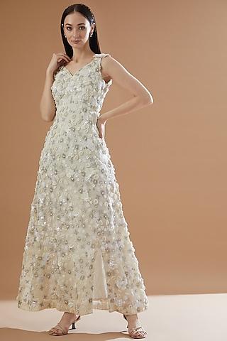 ivory tulle & organza embroidered a-line dress