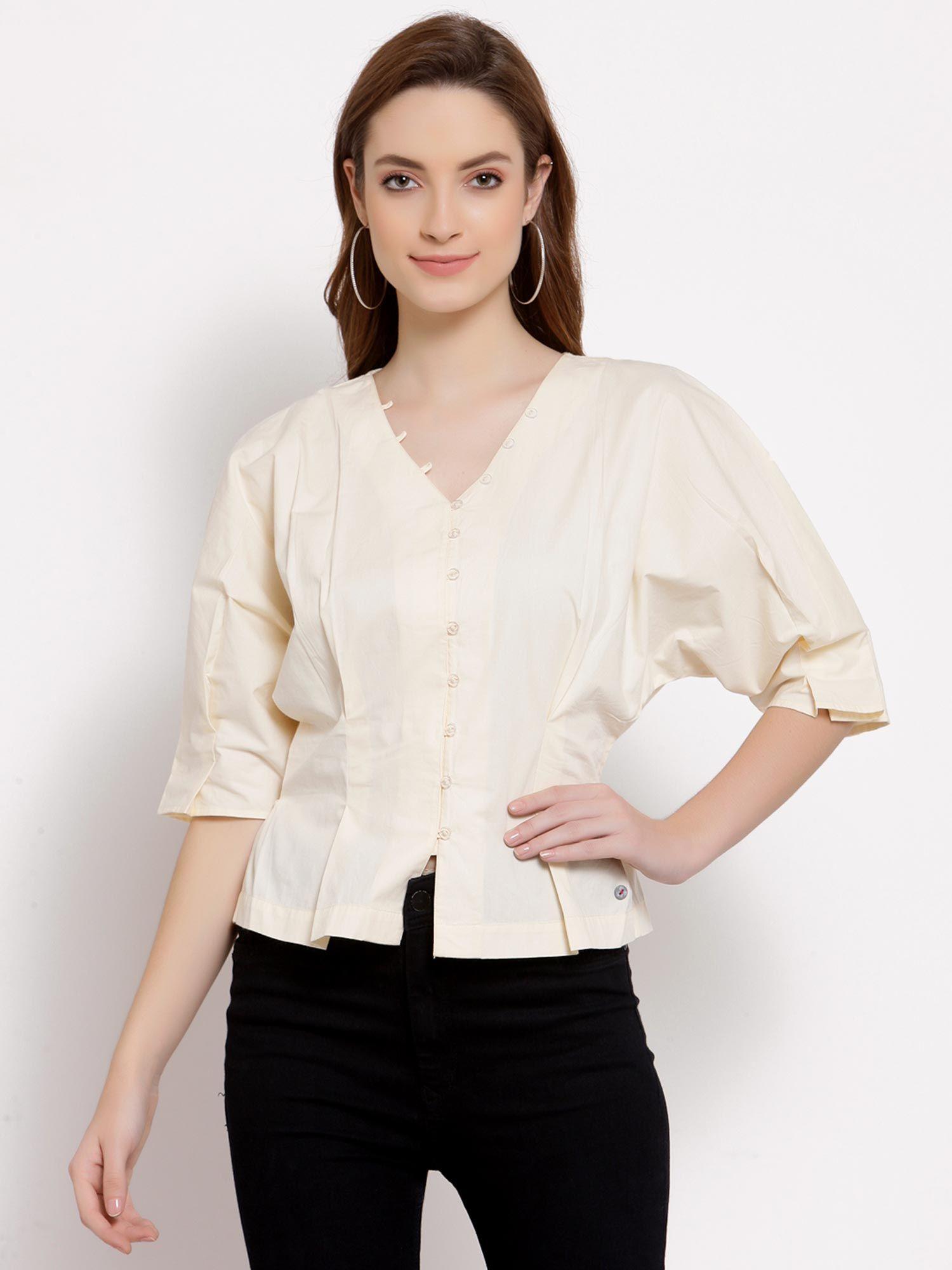 ivory v neck button down blouse