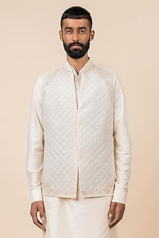 ivory viscose blend bundi jacket