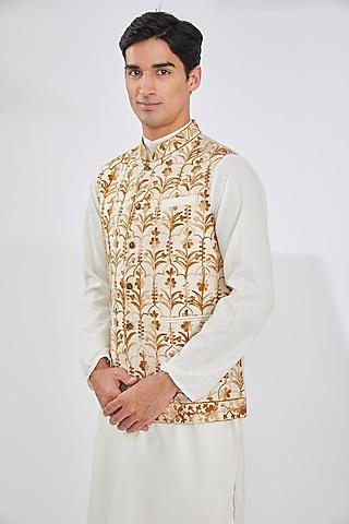 ivory viscose embroidered bundi jacket