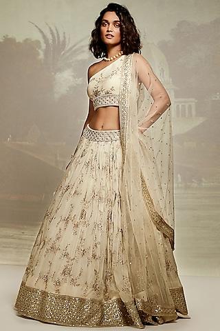 ivory viscose organza embroidered lehenga set