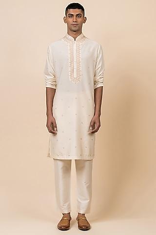 ivory viscose polyester embroidered kurta set