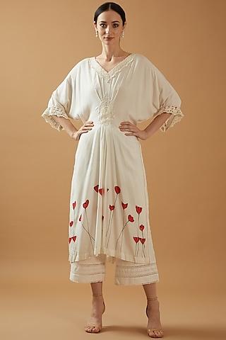 ivory viscose rayon hand painted tunic set