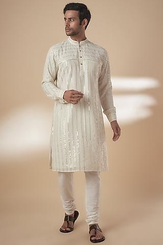 ivory viscose silk anchor embroidered sequins kurta set