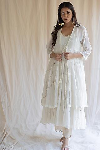 ivory white chanderi anarkali set