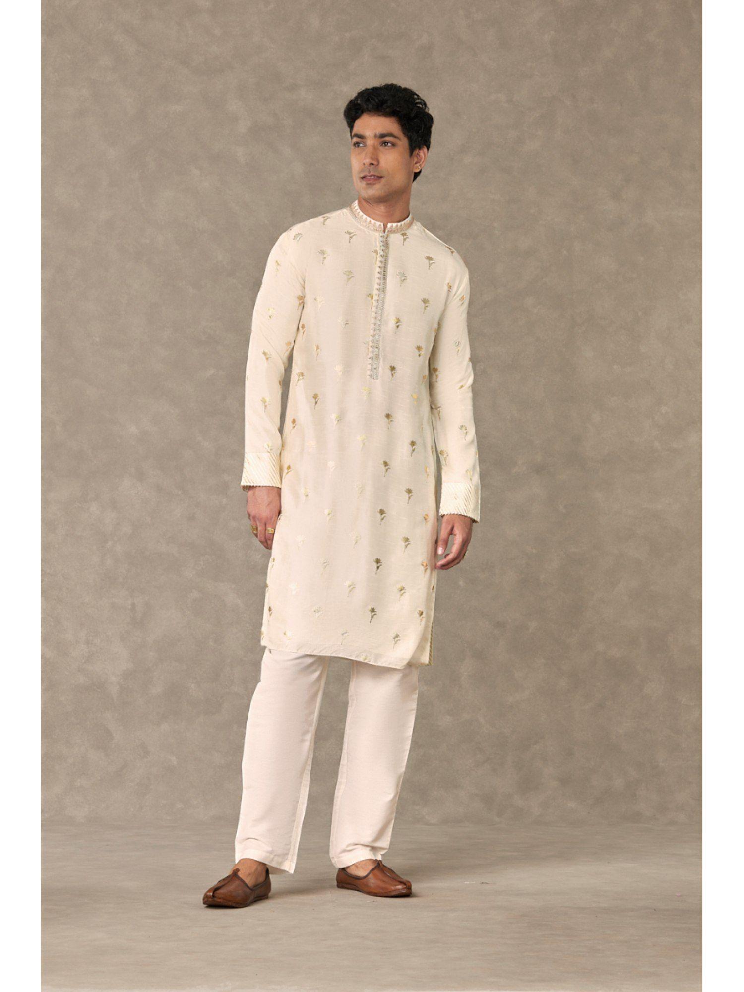 ivory wine garden floral kurta with pant (set of 2)