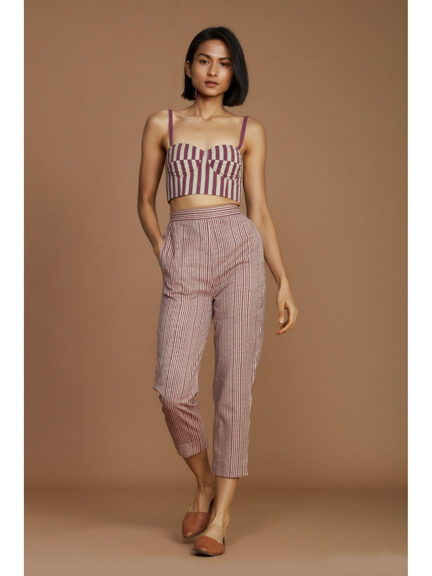 ivory with mauve striped & pant co-ord (set of 2)