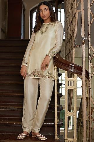 ivory zardosi embroidered kurta set