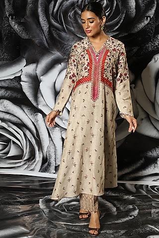 ivory zari embroidered kurta set