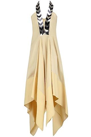 ivory zigzag panel asymmetric flared dress