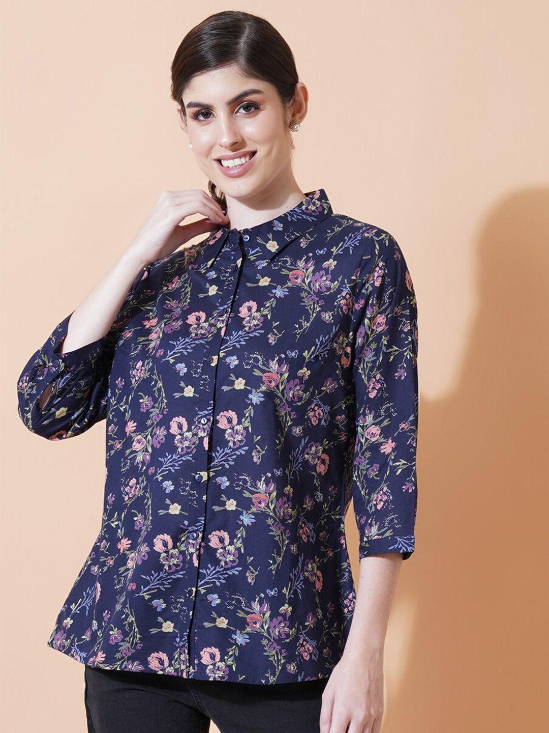 ix impression floral printed pure cotton shirt style top