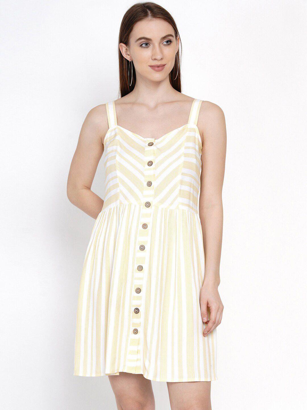 ix impression yellow & white striped  fit and flare dress