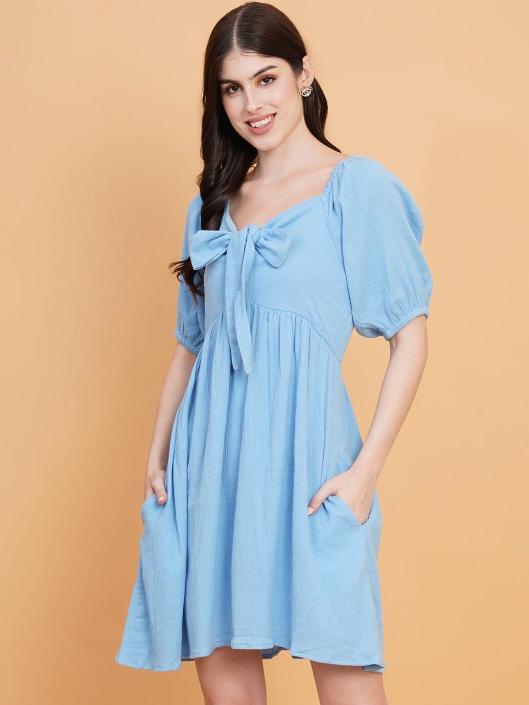 ix impression blue puff sleeve maternity a-line dress