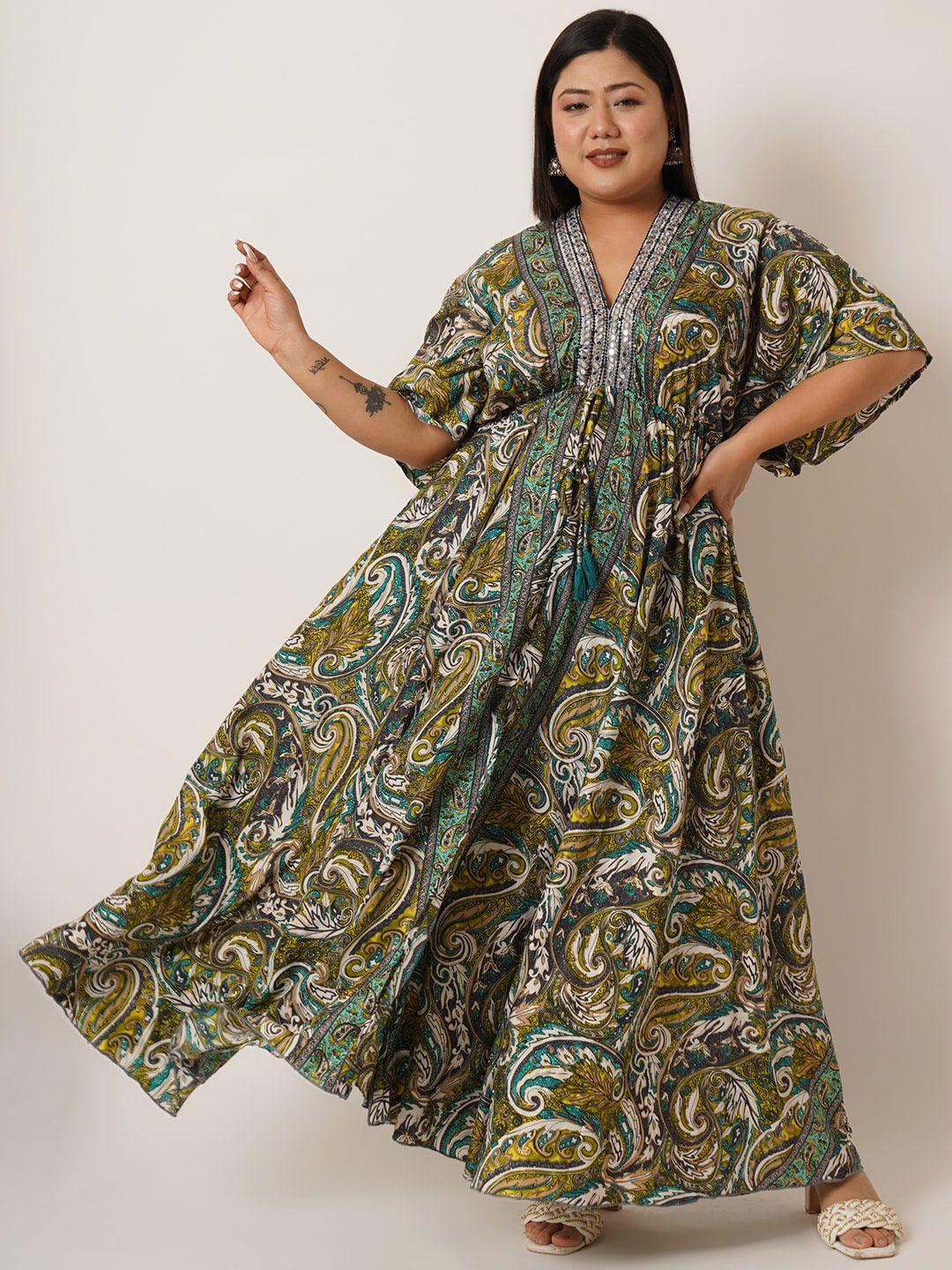 ix impression ethnic motifs print flared sleeve maxi dress