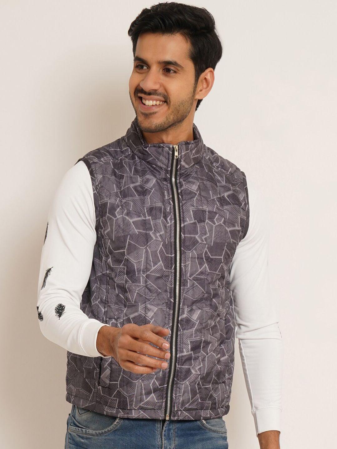 ix impression geometric printed sleeveless mock collar lightweight padded jacket
