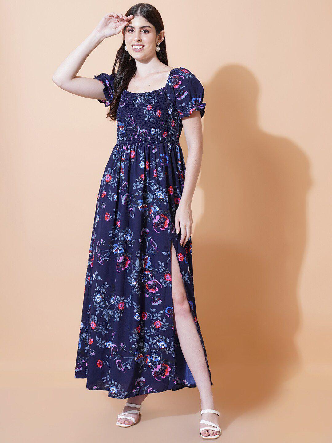 ix impression navy blue floral print fit & flare dress
