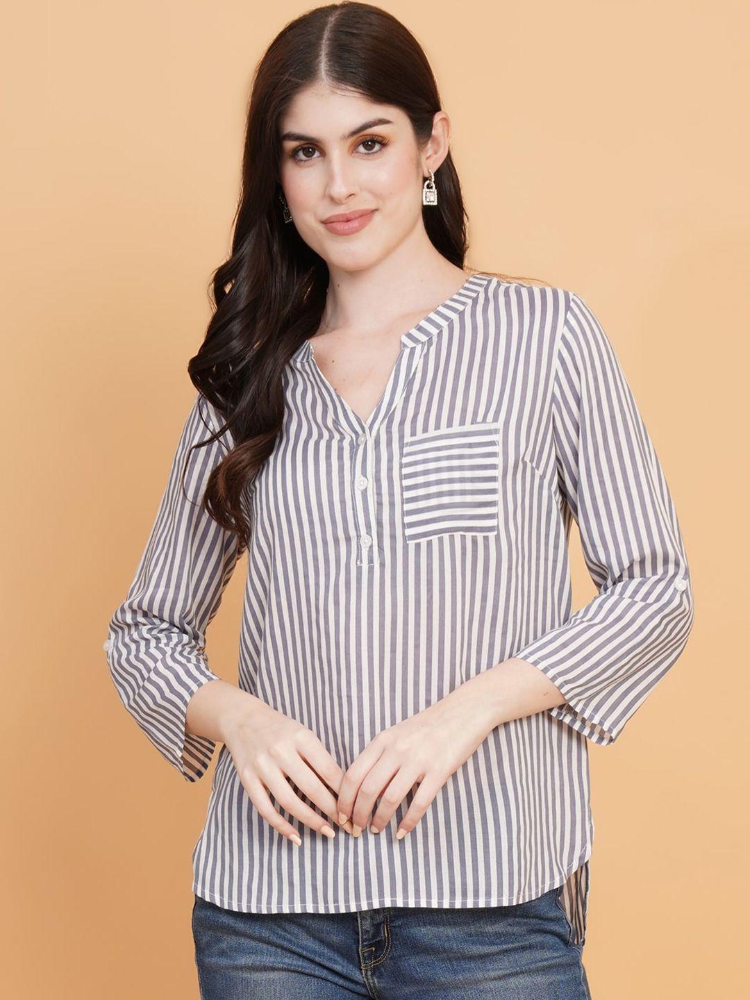 ix impression striped mandarin collar cotton top