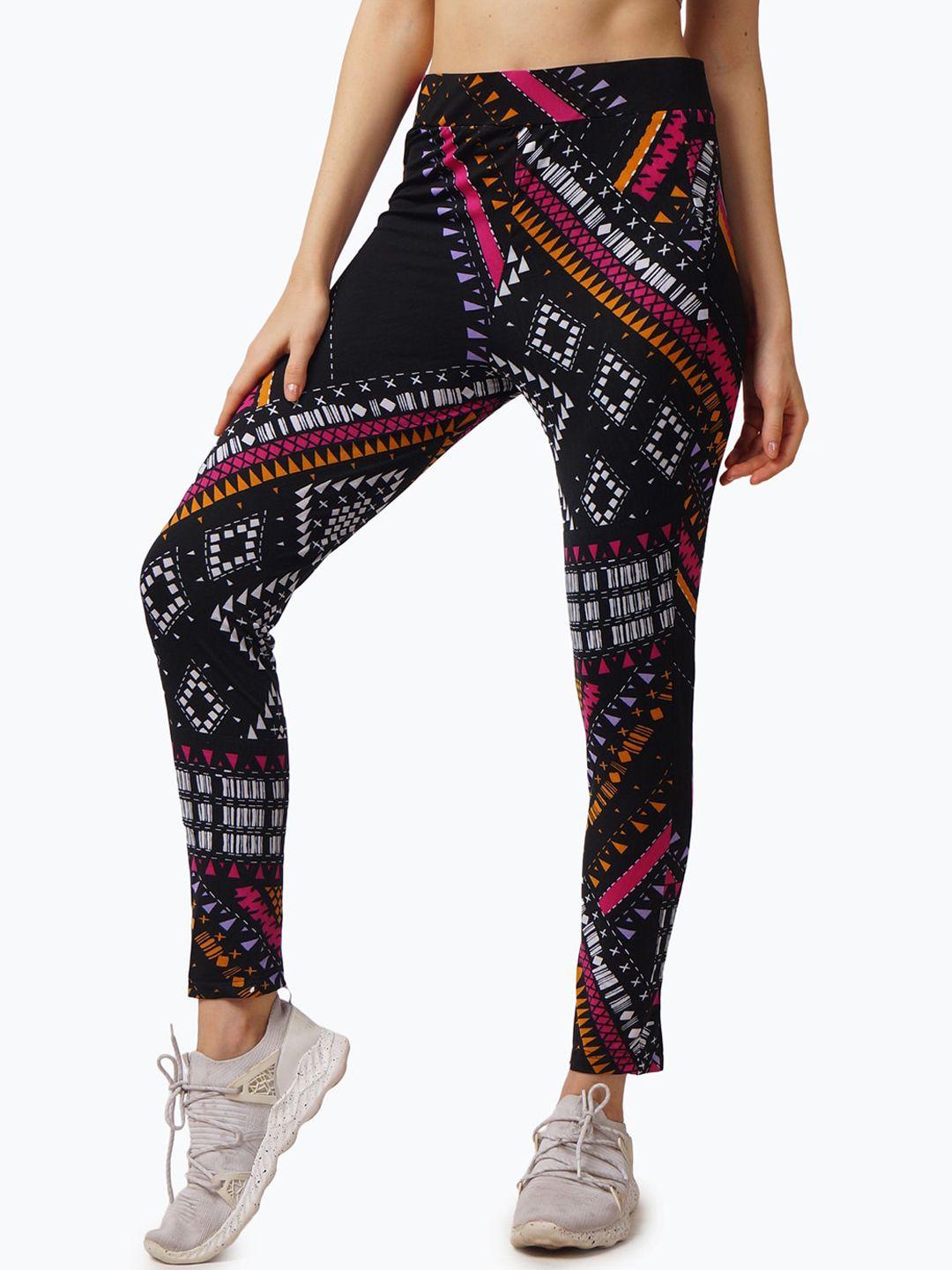 ix impression women black & pink printed dry fit track pants