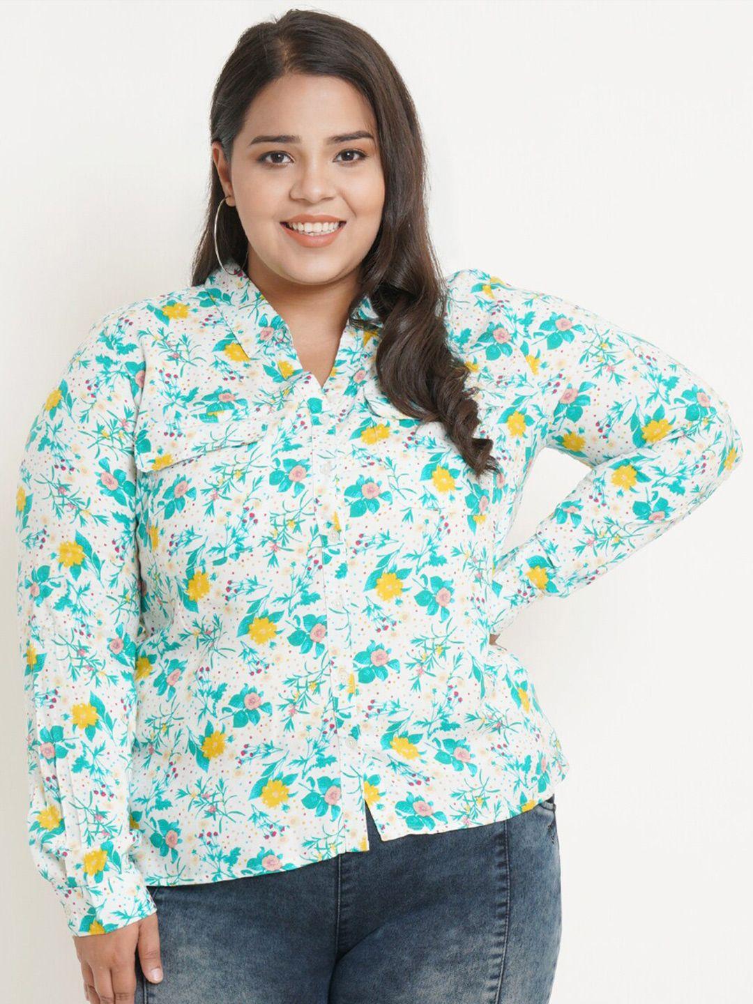 ix impression women plus size white floral printed casual shirt