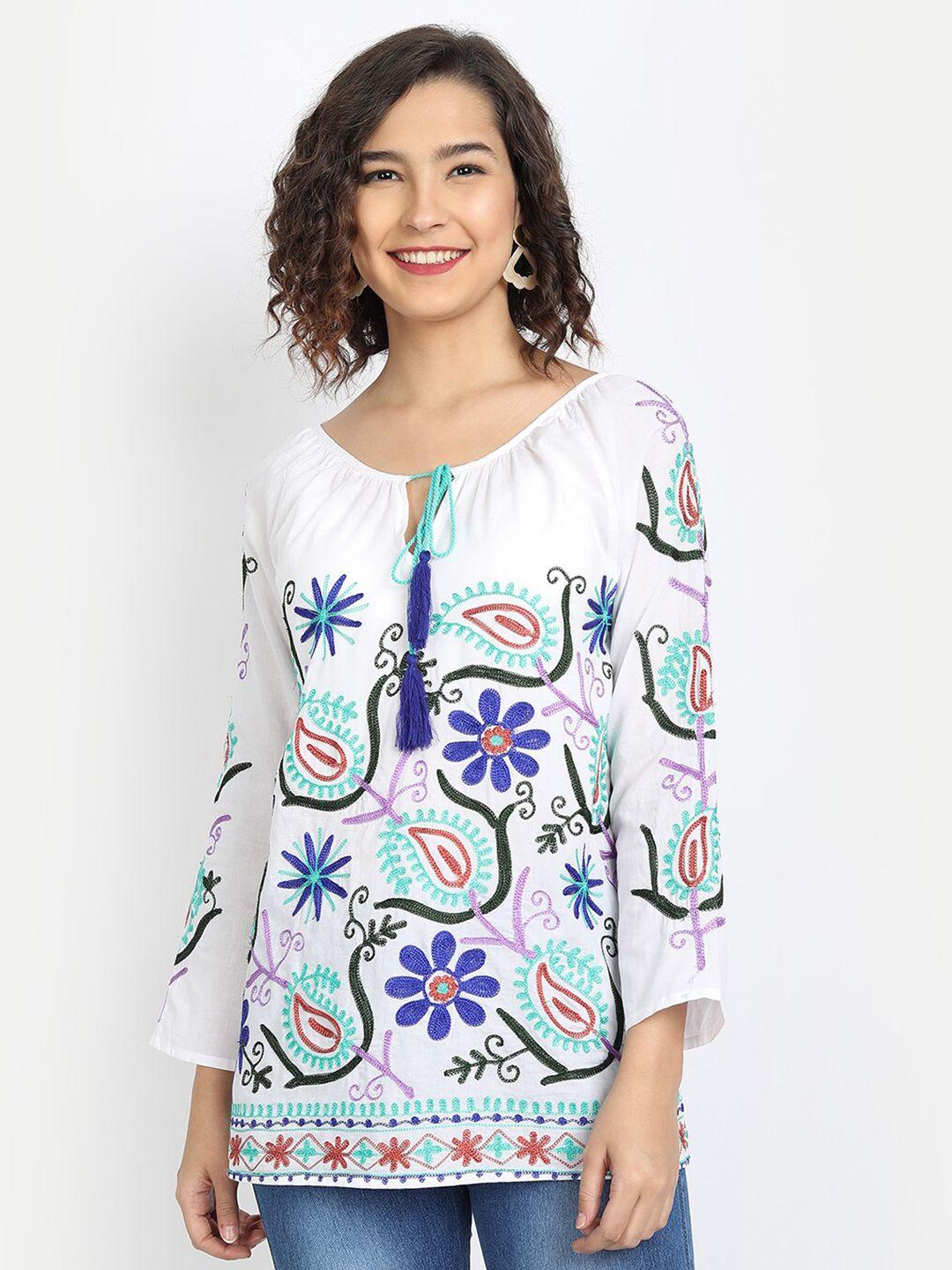ix impression women white floral embroidered regular top