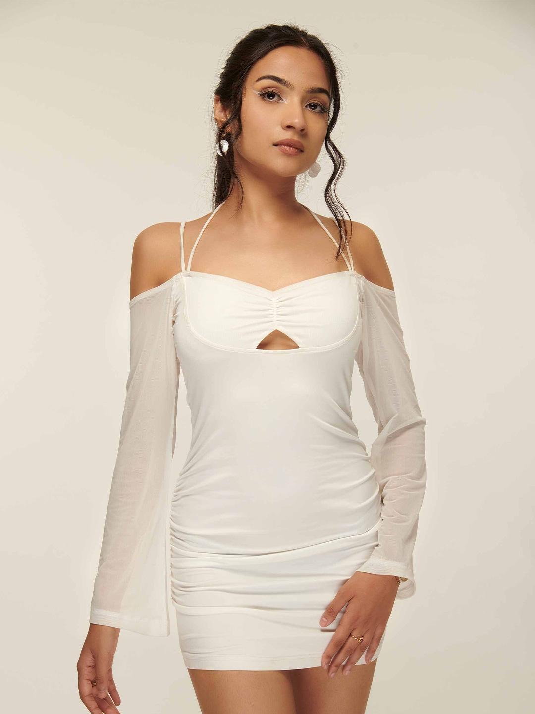 izf cut-out detail cold-shoulder sleeves ruched bodycon dress