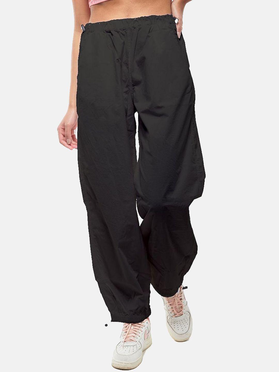 izf women loose fit high-rise plain cotton parallel trousers