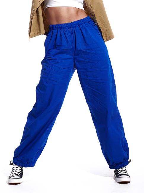 izf blue relaxed fit high rise parachute pants