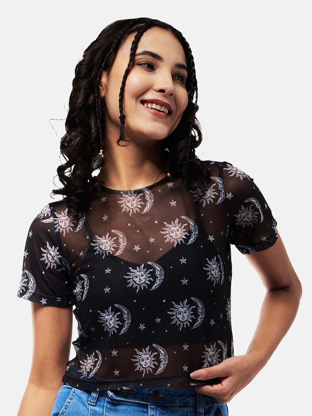 izf conversational printed sheer net regular top