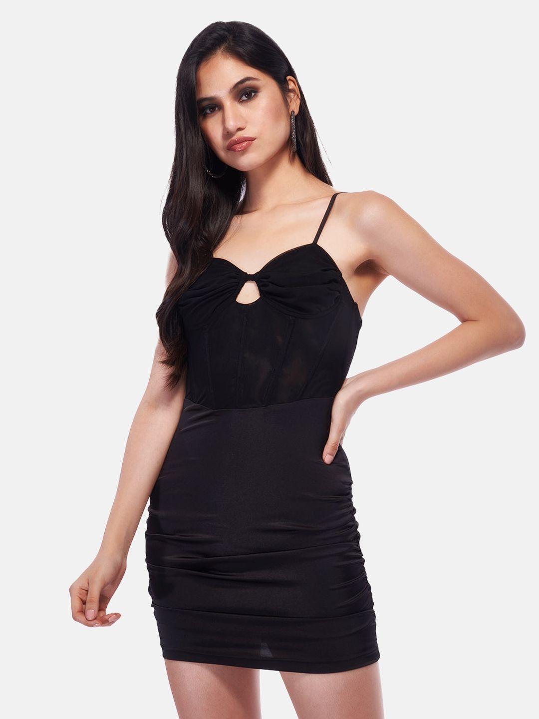 izf corset mesh cut out ruched back bodycon mini dress