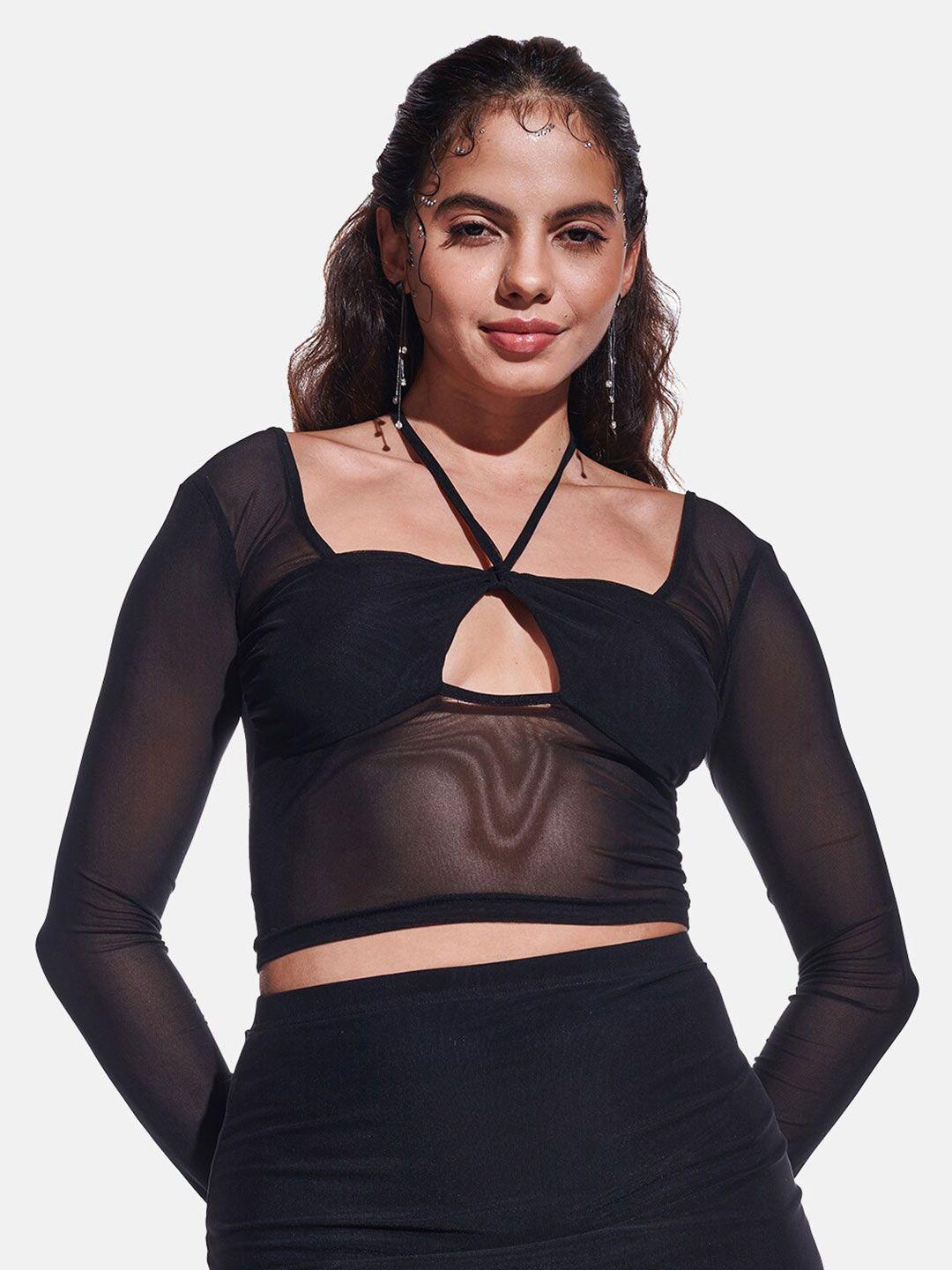 izf cross-over long sleeved mesh styled back crop top