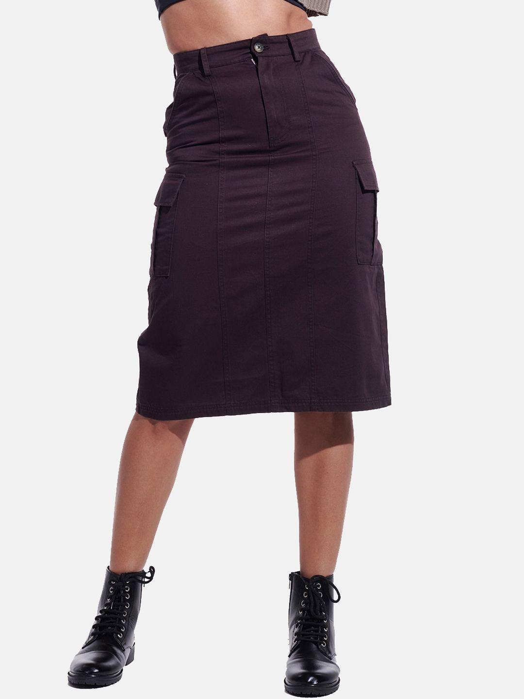 izf pure cotton denim straight midi skirt