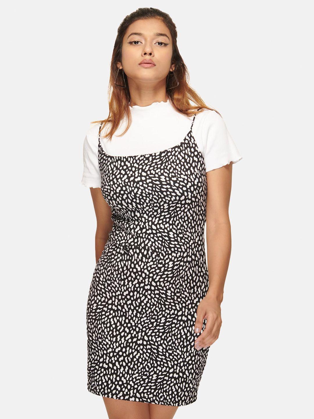 izf shoulder straps animal printed cotton pinafore dress with t-shirt
