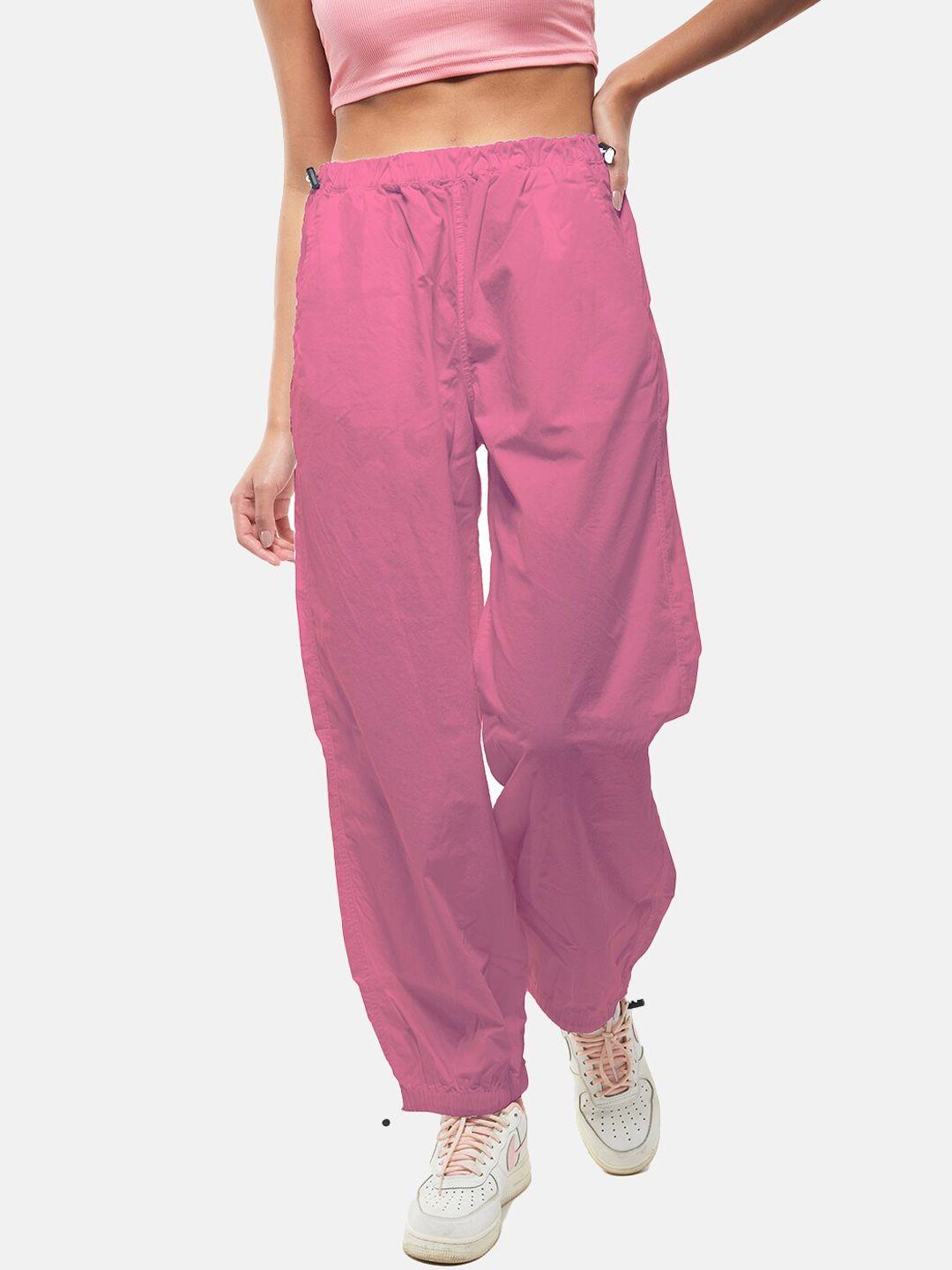 izf women pink loose fit high-rise trousers