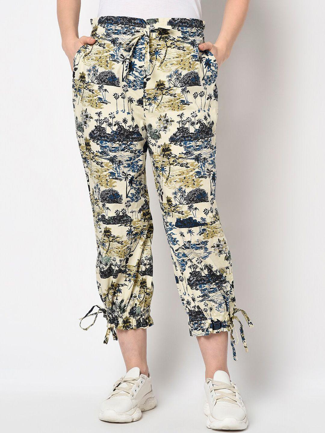 j style women cream-coloured floral printed smart straight fit trousers