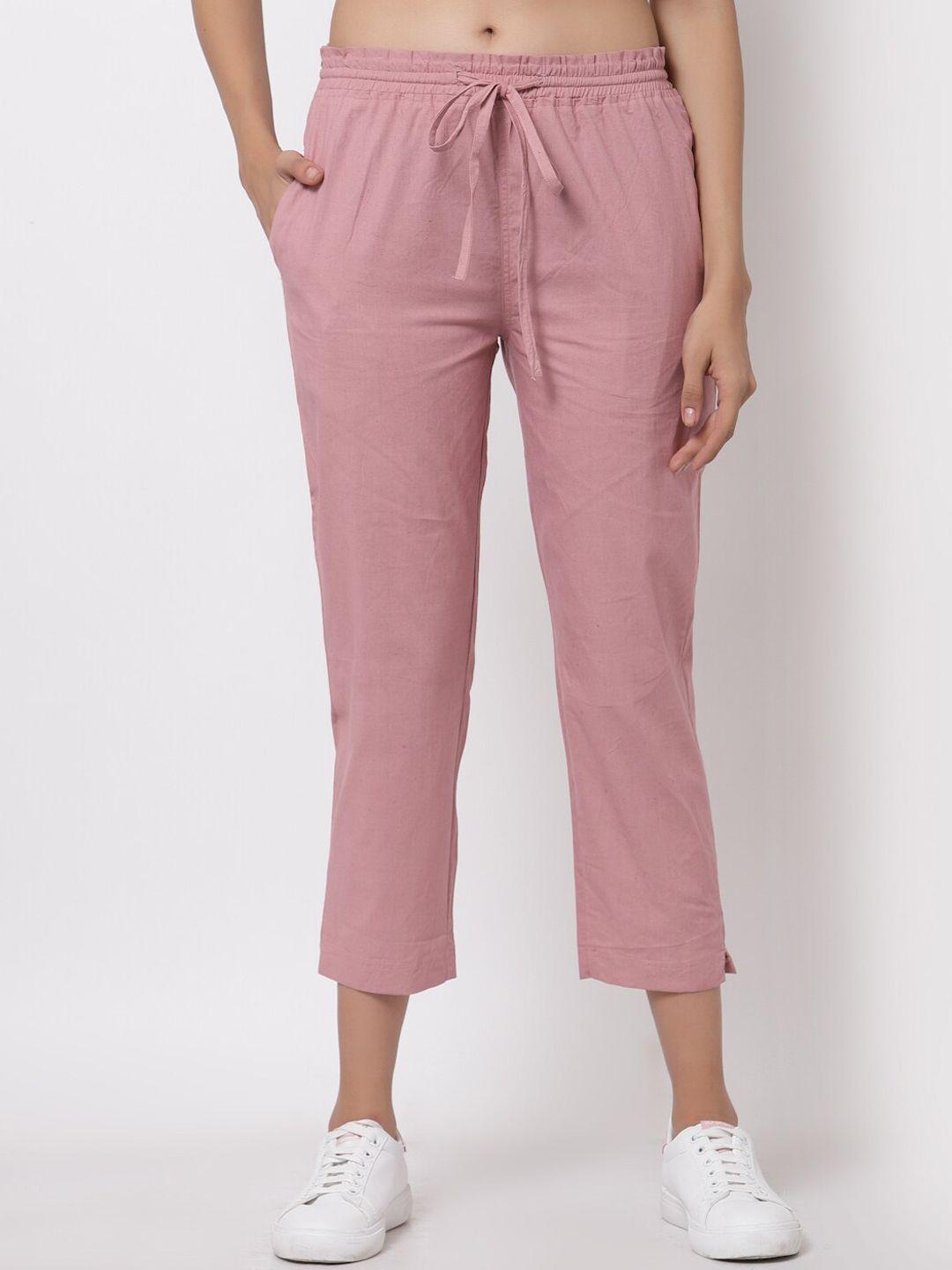 j style women pink smart slim fit pure cotton cigarette trouser