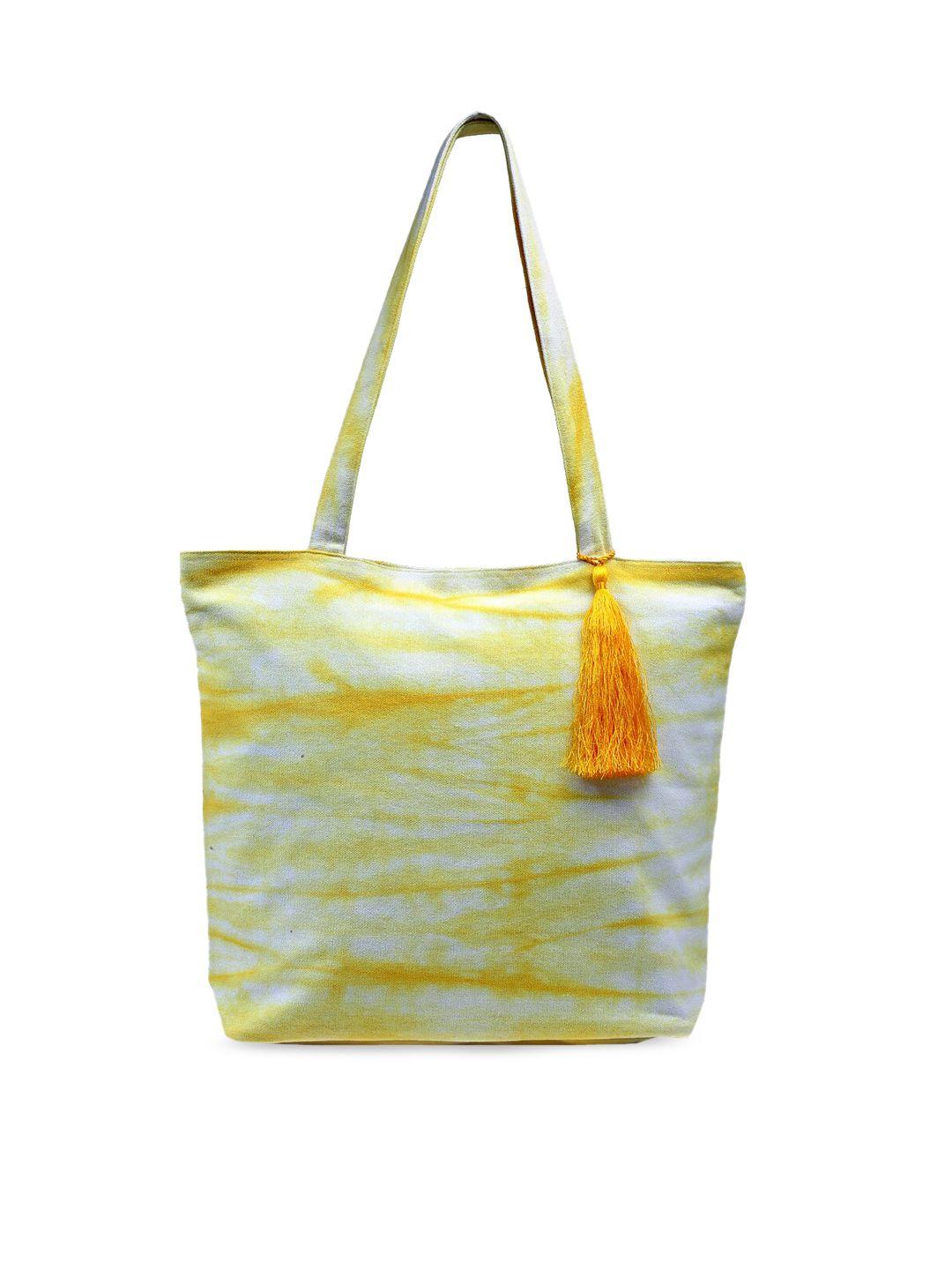 j style yellow & white printed shopper tote bag
